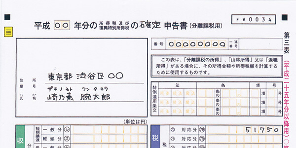 FXの確定申告の書き方。所得税及び復興特別所得税の確定申告書B第三表