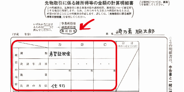 先物取引に係る雑所得等の金額の計算明細書その1