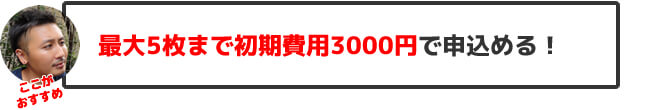 最大5枚まで初期費用3000円で申込める!