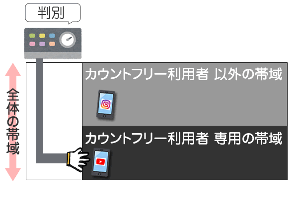 BIGLOBEモバイルのエンタメフリー・オプションの図解(専用の帯域)