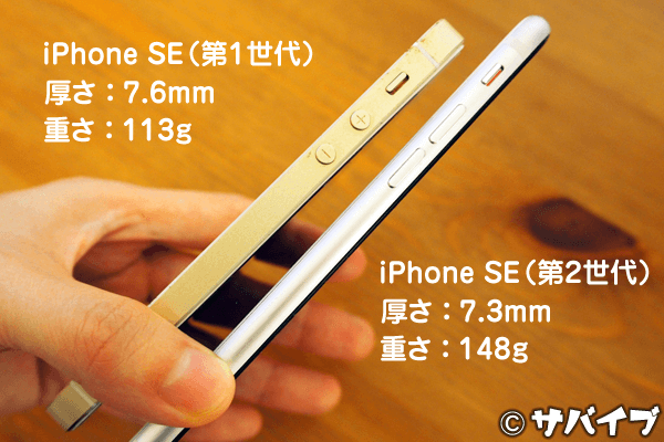 iPhone SE「第1世代」と「第2世代」の厚さと重さ比較