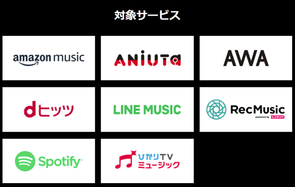 OCNモバイルONEのMUSICカウントフリーの対象サービス