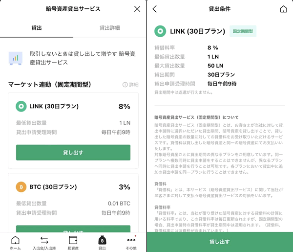 LINE BITMAXの暗号資産貸出サービス
