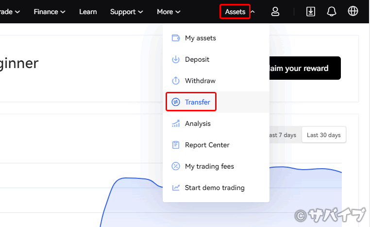 OKXのアカウント間の資金を移動する方法1