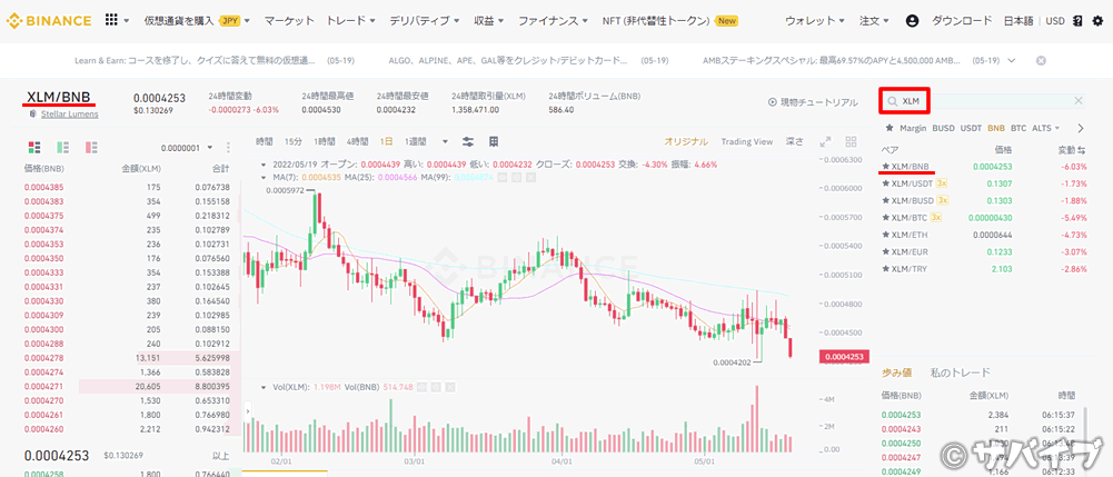 バイナンスでXLMでBNBを購入する手順2