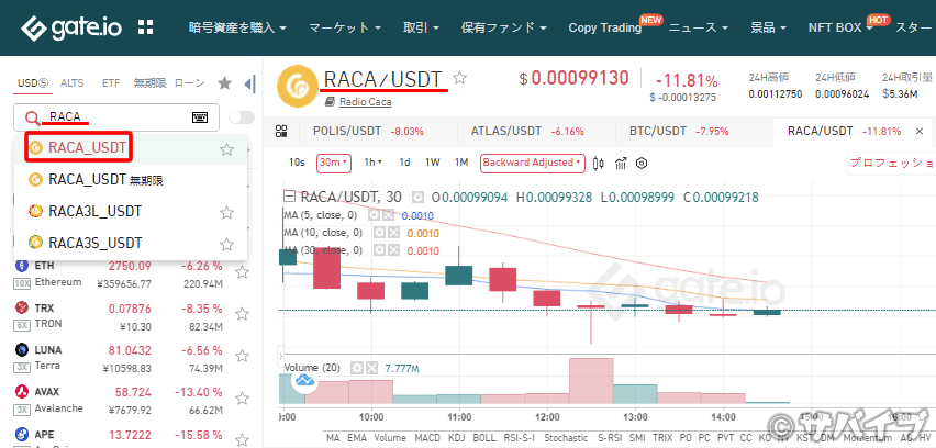 ゲートで「RACA」を購入する手順1