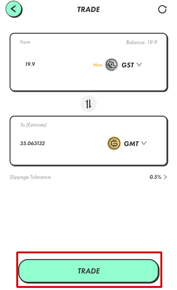 STEPNアプリでGSTをGMTに交換（トレード）する