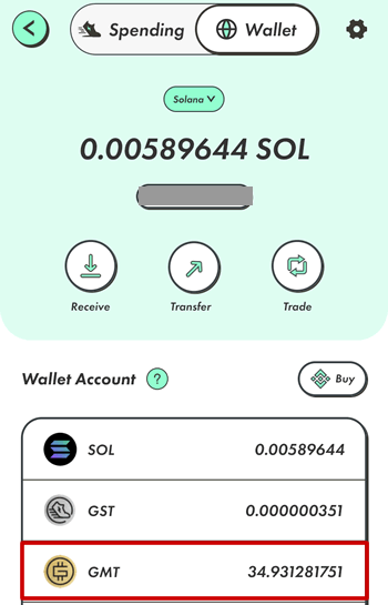 STEPNでWalletに入っているGMTをタップ