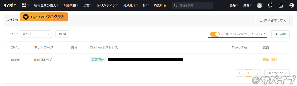 バイビットのホワイトリスト機能を有効にする手順4