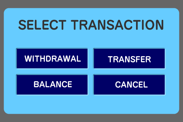 海外ATMの取引内容選択画面（SELECT TRANSACTION）