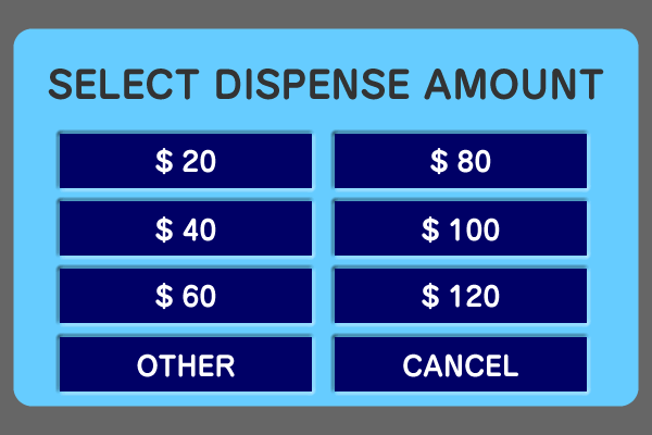 海外ATMの引き出し金額選択画面（SELECT DISPENSE AMOUNT）