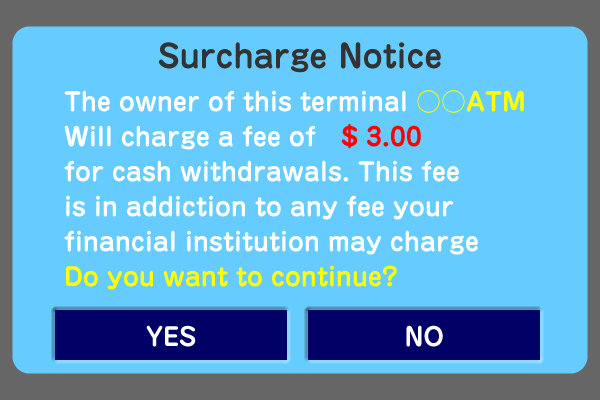 海外ATMの手数料画面（Surcharge Notice）